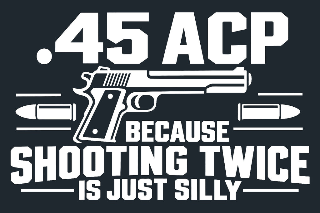 White .45 ACP vinyl decal displayed against dark background — digital preview