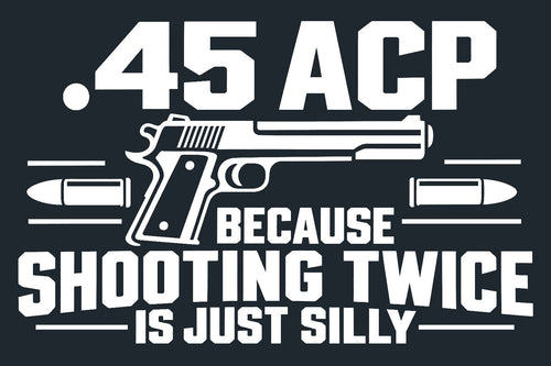 White .45 ACP vinyl decal displayed against dark background — digital preview