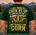 Built Like Corn forest green T-shirt back-view digital mockup