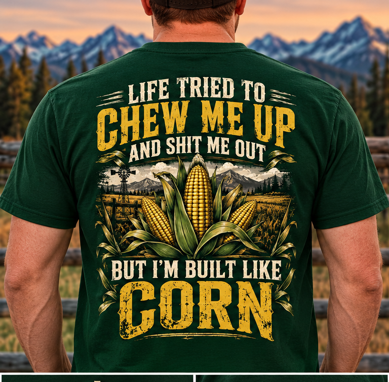 Built Like Corn forest green T-shirt back-view digital mockup