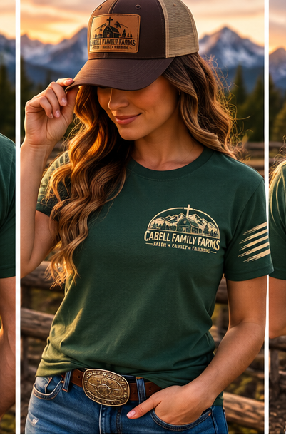 Digital mockup Country Roads forest green shirt female front