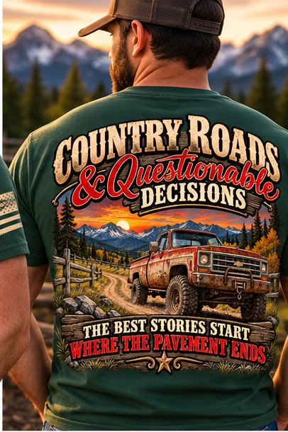 Digital mockup Country Roads forest green shirt male back