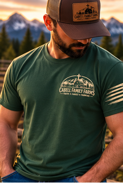 Digital mockup Country Roads forest green shirt male front