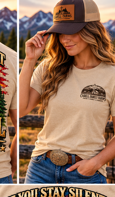 Digital mockup Good vs Evil tan T-shirt female front