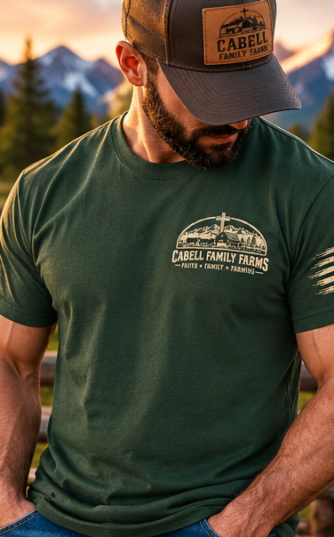 Digital mockup Saved Not Soft forest green shirt male front