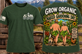 Grow Organic on Naked Gardening Day T-shirt mockup, front and back