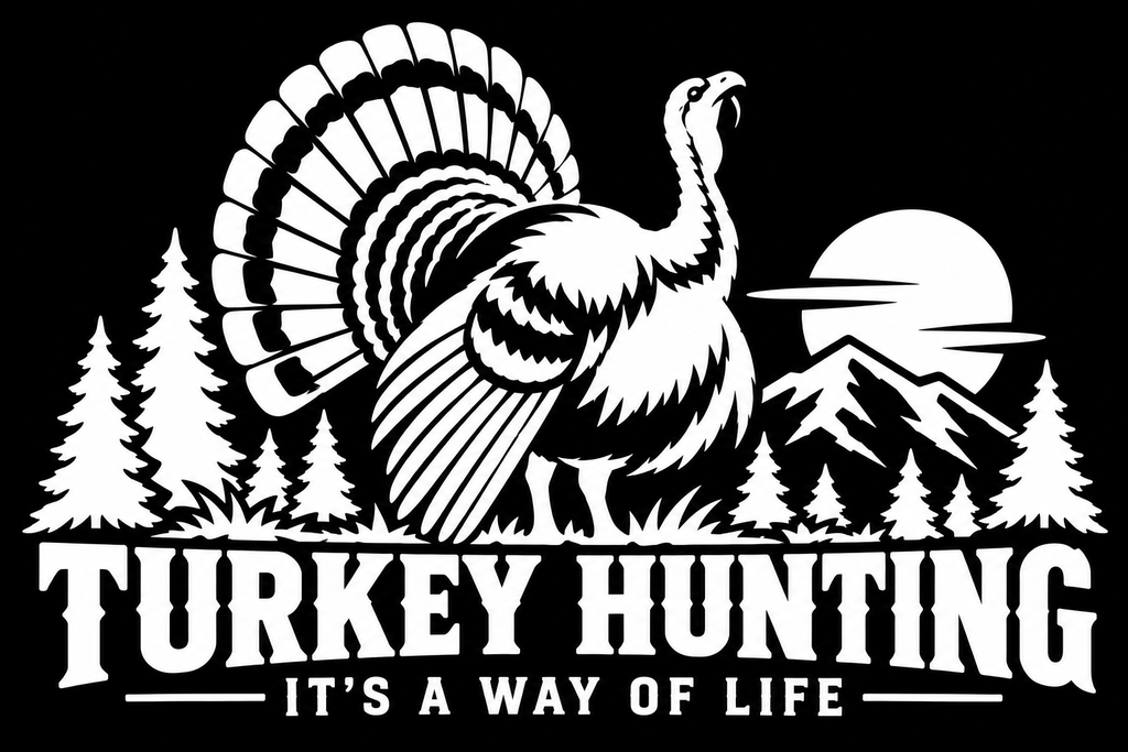 Individual Turkey Hunting It's a Way of Life white vinyl decal artwork on black background